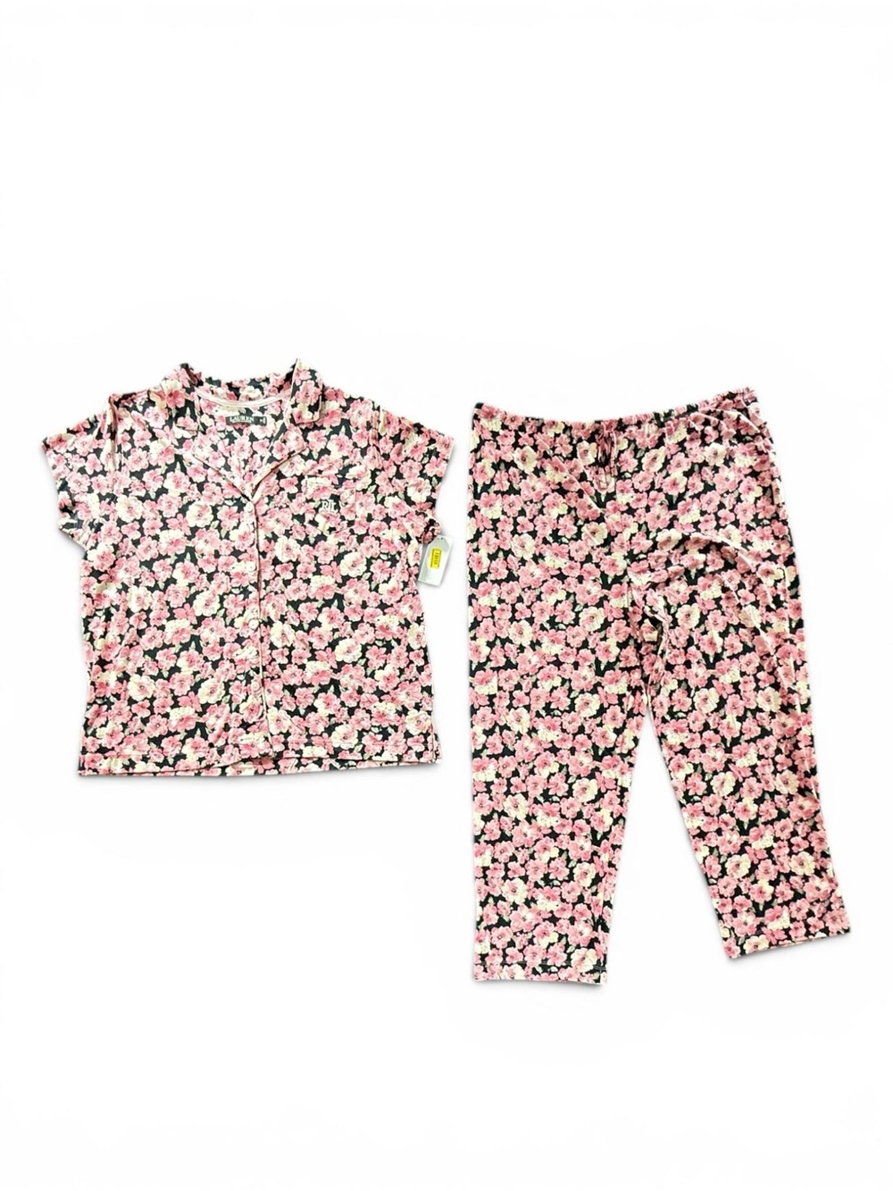 Lauren Ralph Lauren Pajama Set Women Black Pink Floral Short Sleeve 2X NWT - Picture 5 of 12